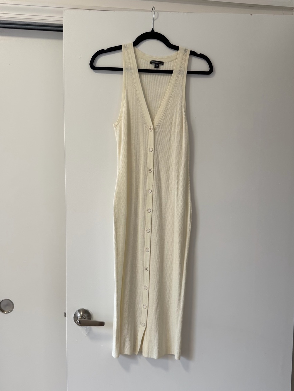 James Perse Cream Button-Front Knit Midi Dress